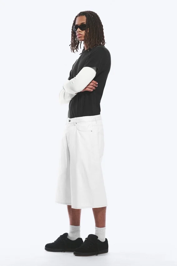Void Mid Rise Loose Long Denim Shorts – Dirty White – White Void Mid Rise Loose Long Denim Shorts – Dirty White – White
