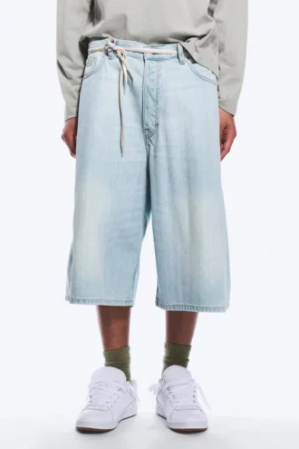 Void Mid Rise Loose Long Denim Shorts – Ghost Blue – Light Blue