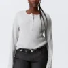 Waffled Long-Sleeved Henley Top – Grey Melange Waffled Long-Sleeved Henley Top – Grey Melange