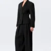Waisted Linen-Blend Blazer – Black Waisted Linen-Blend Blazer – Black