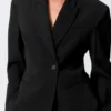 Waisted Linen-Blend Blazer – Black Waisted Linen-Blend Blazer – Black