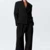 Waisted Linen-Blend Blazer – Black Waisted Linen-Blend Blazer – Black