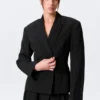 Waisted Linen-Blend Blazer – Black Waisted Linen-Blend Blazer – Black