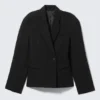 Waisted Linen-Blend Blazer – Black Waisted Linen-Blend Blazer – Black