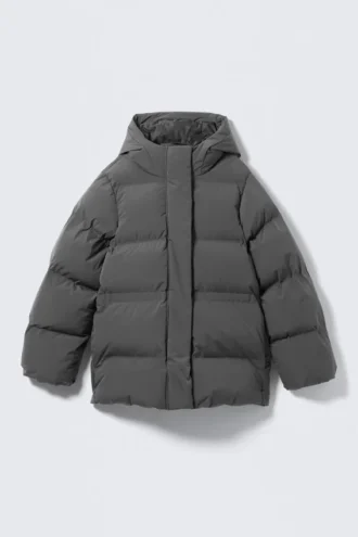 Waisted Puffer Jacket – Dark Grey