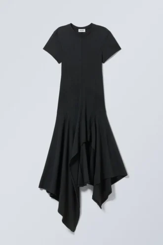 Washed Asymmetric Midi Dress – Washed Black