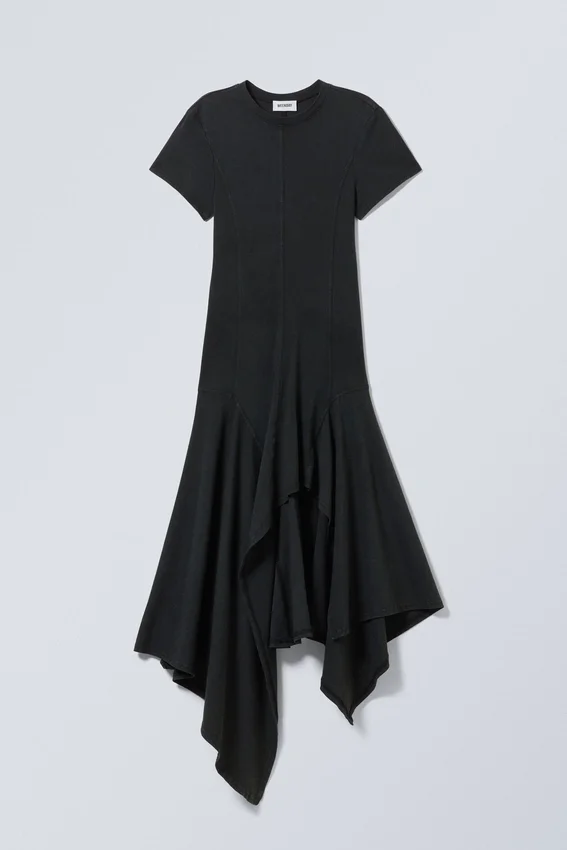 Washed Asymmetric Midi Dress – Washed Black Washed Asymmetric Midi Dress – Washed Black