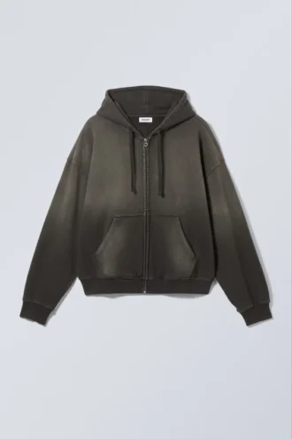 Washed Boxy Zip Hoodie – Washed Dark Grey