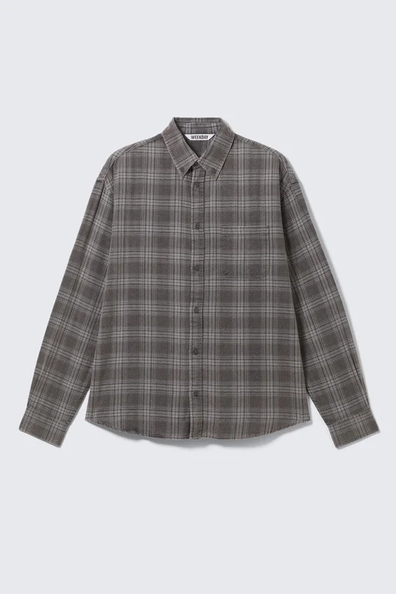 Washed Checked Button-Down Flannel Shirt – Checked Washed Grey Washed Checked Button-Down Flannel Shirt – Checked Washed Grey