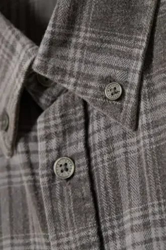 Washed Checked Button-Down Flannel Shirt – Checked Washed Grey