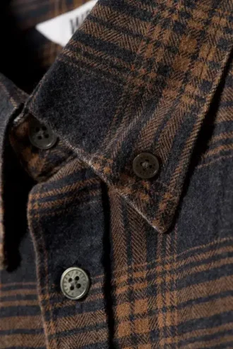 Washed Checked Button-Down Flannel Shirt – Checked Washed Navy/Orange