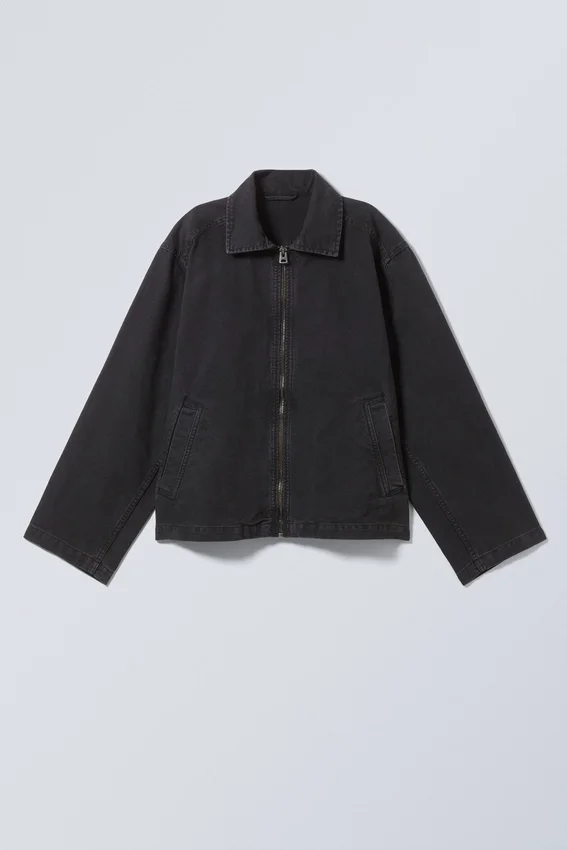Washed Cotton Canvas Zip-Up Jacket – Washed Black Washed Cotton Canvas Zip-Up Jacket – Washed Black