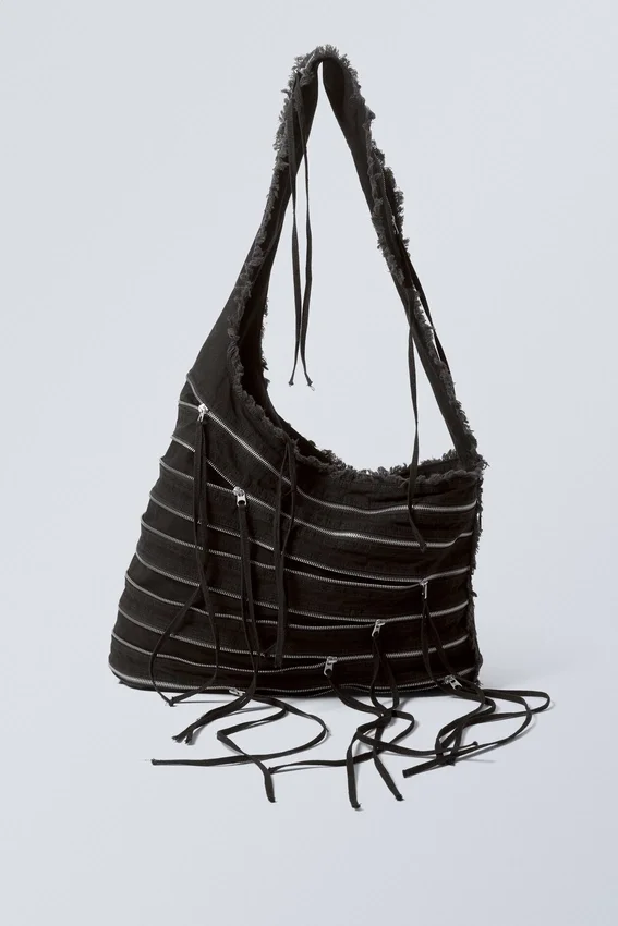 Washed Denim Multi Zip Bag – Black Washed Denim Multi Zip Bag – Black