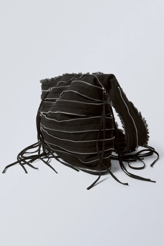Washed Denim Multi Zip Bag – Black Washed Denim Multi Zip Bag – Black