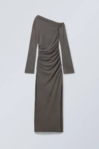 Washed Draped Maxi Dress – Washed Black