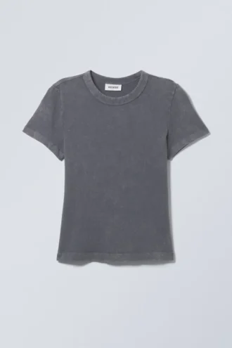 Washed Fitted T-Shirt – Bleach Washed Dusty Blue