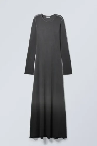 Washed Long Sleeve Maxi Dress – Dark Grey Ombre Wash