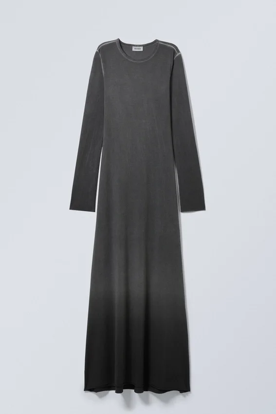 Washed Long Sleeve Maxi Dress – Dark Grey Ombre Wash Washed Long Sleeve Maxi Dress – Dark Grey Ombre Wash