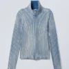 Washed Mock Neck Zip Cardigan – Washed Blue Washed Mock Neck Zip Cardigan – Washed Blue
