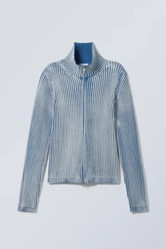 Washed Mock Neck Zip Cardigan – Washed Blue Washed Mock Neck Zip Cardigan – Washed Blue