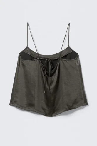 Washed Satin Pyjama Top – Washed Dark Grey