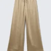 Washed Satin Pyjama Trousers – Beige