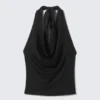 Waterfall Drape Halter Top – Black Waterfall Drape Halter Top – Black