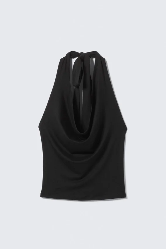 Waterfall Drape Halter Top – Black Waterfall Drape Halter Top – Black