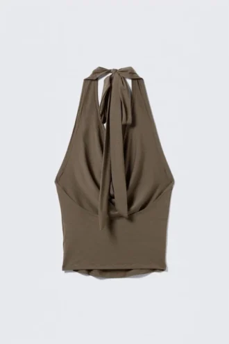 Waterfall Drape Halter Top – Dark Mole