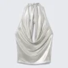 Waterfall Drape Halterneck Top – Glossy Beige Waterfall Drape Halterneck Top – Glossy Beige