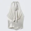 Waterfall Drape Halterneck Top – Glossy Beige Waterfall Drape Halterneck Top – Glossy Beige