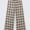Wide Flannel Pyjama Trousers – Checked Beige Wide Flannel Pyjama Trousers – Checked Beige
