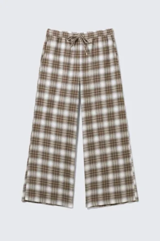 Wide Flannel Pyjama Trousers – Checked Beige
