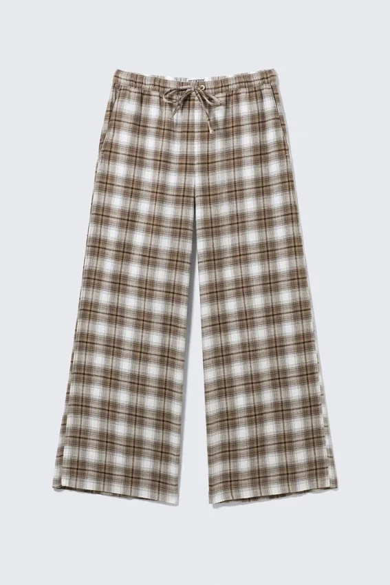 Wide Flannel Pyjama Trousers – Checked Beige Wide Flannel Pyjama Trousers – Checked Beige