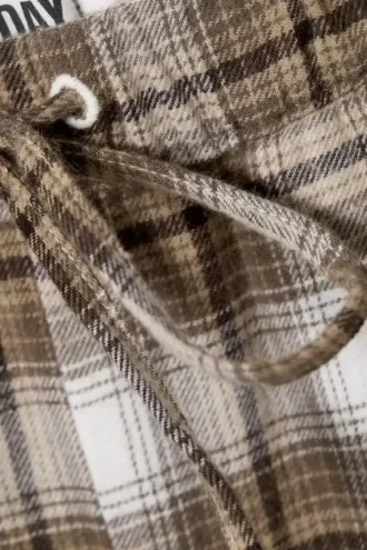 Wide Flannel Pyjama Trousers – Checked Beige