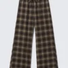 Wide Flannel Pyjama Trousers – Checked Dark Brown Wide Flannel Pyjama Trousers – Checked Dark Brown