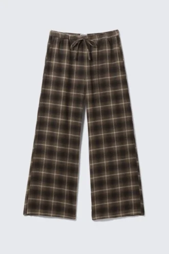 Wide Flannel Pyjama Trousers – Checked Dark Brown Wide Flannel Pyjama Trousers – Checked Dark Brown