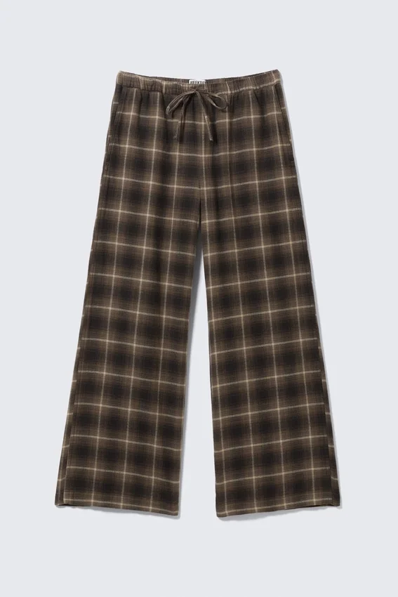 Wide Flannel Pyjama Trousers – Checked Dark Brown Wide Flannel Pyjama Trousers – Checked Dark Brown