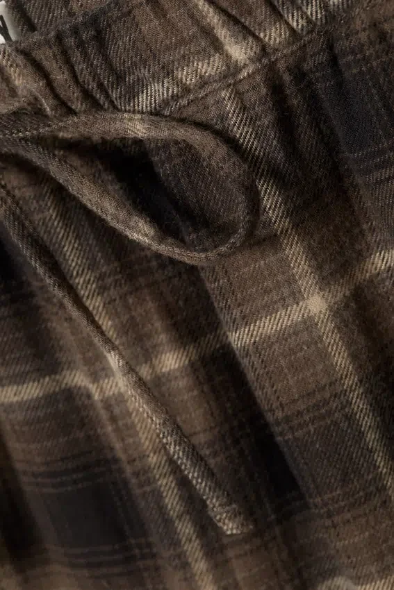 Wide Flannel Pyjama Trousers – Checked Dark Brown Wide Flannel Pyjama Trousers – Checked Dark Brown