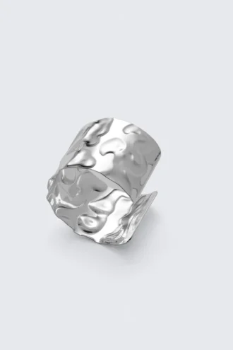 Wide Hammered Bangle – Silver