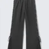 Wide Lace-Up Cotton Sweatpants – Dark Grey Wide Lace-Up Cotton Sweatpants – Dark Grey