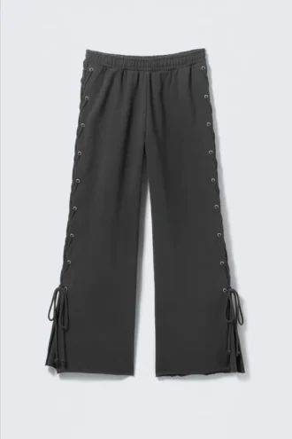 Wide Lace-Up Cotton Sweatpants – Dark Grey