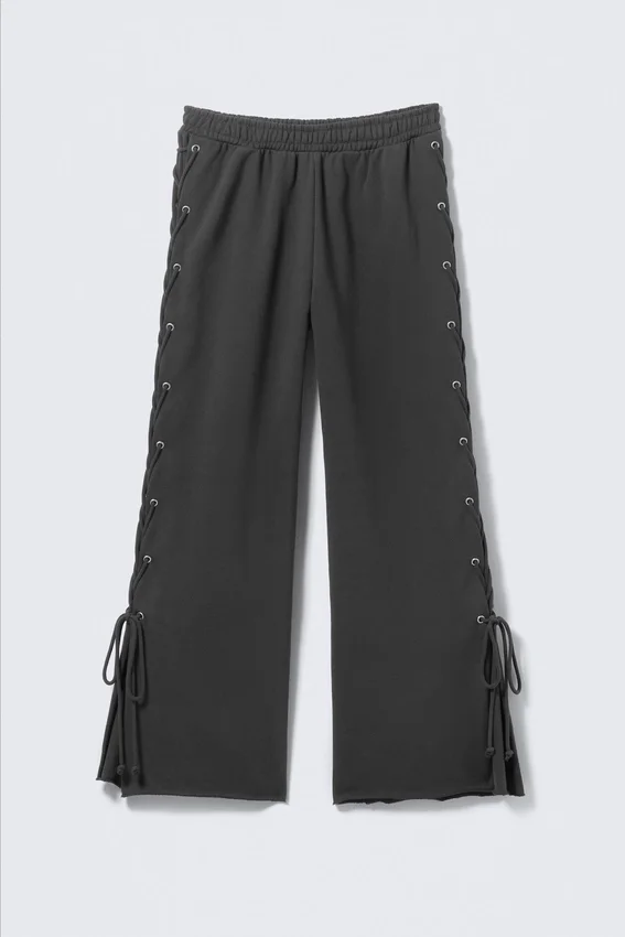 Wide Lace-Up Cotton Sweatpants – Dark Grey Wide Lace-Up Cotton Sweatpants – Dark Grey