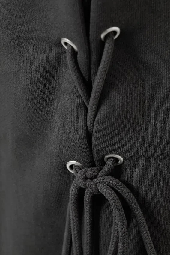 Wide Lace-Up Cotton Sweatpants – Dark Grey Wide Lace-Up Cotton Sweatpants – Dark Grey