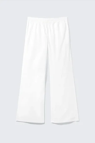 Wide Leg Cotton Poplin Pyjama Trousers – White