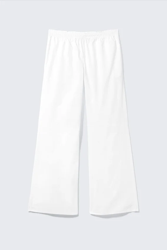 Wide Leg Cotton Poplin Pyjama Trousers – White Wide Leg Cotton Poplin Pyjama Trousers – White
