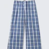 Wide-Leg Cotton Twill Trousers – Blue Check Wide-Leg Cotton Twill Trousers – Blue Check