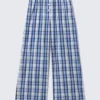 Wide-Leg Cotton Twill Trousers – Blue Check Wide-Leg Cotton Twill Trousers – Blue Check