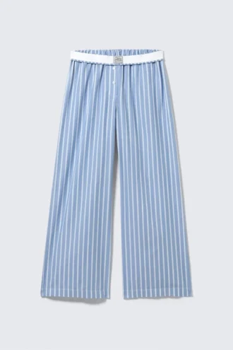 Wide-Leg Cotton Twill Trousers – Striped Blue