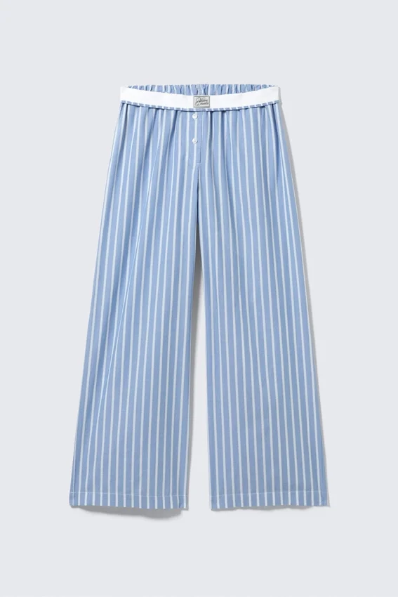 Wide-Leg Cotton Twill Trousers – Striped Blue Wide-Leg Cotton Twill Trousers – Striped Blue
